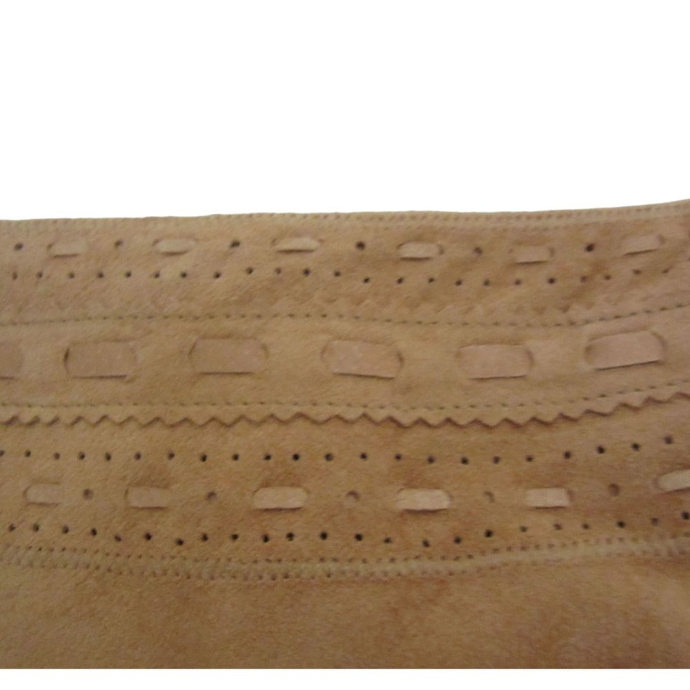 Vintage Oscar de la Renta Tan Suede Leather Lacey Tie Pencil Skirt in Sz 2 - Picture 6 of 7